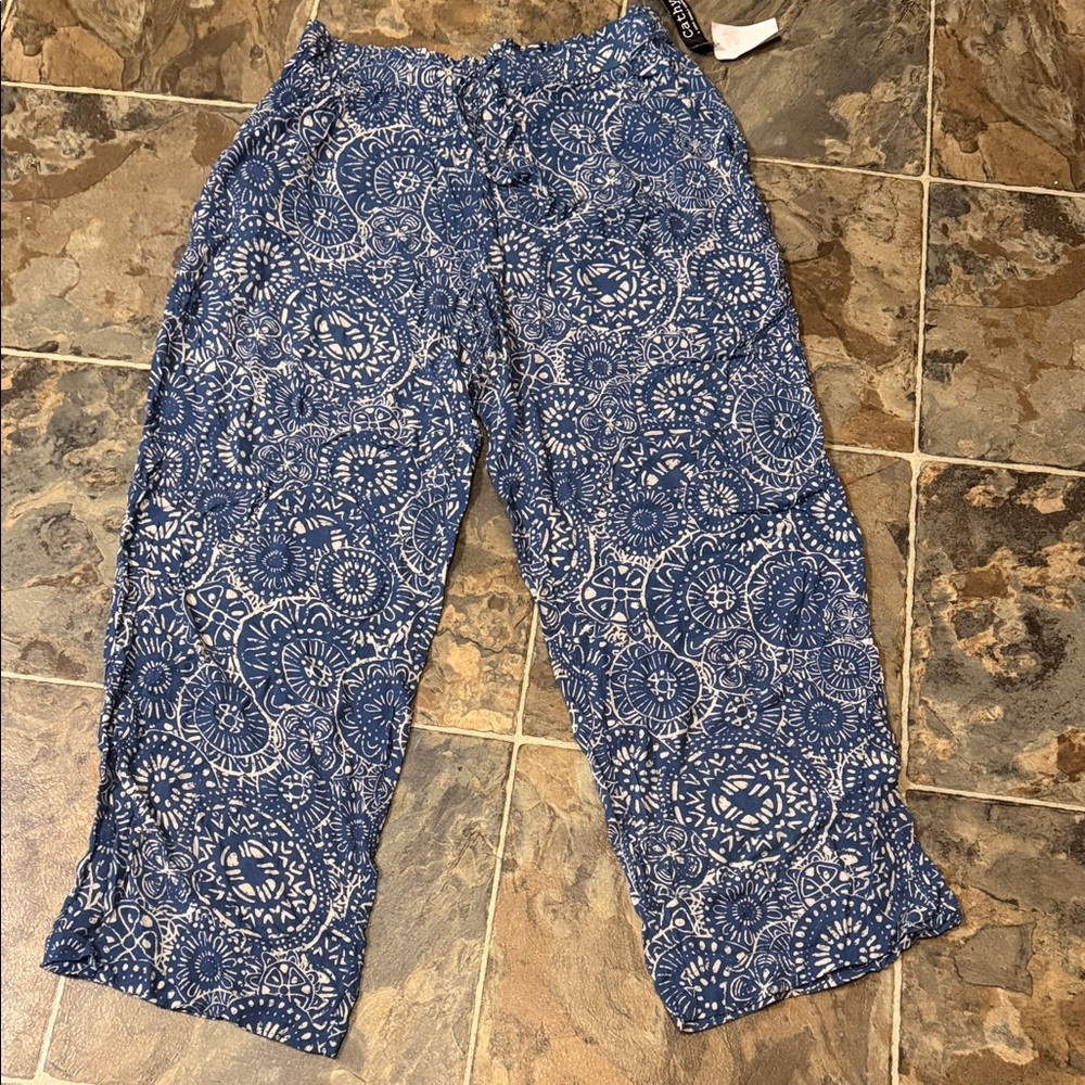 Women's Blue Patterned Wide Leg Pants